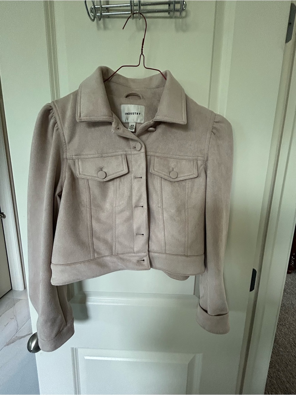Industry Pale Blush Cropped Jacket with Puff Shoulders